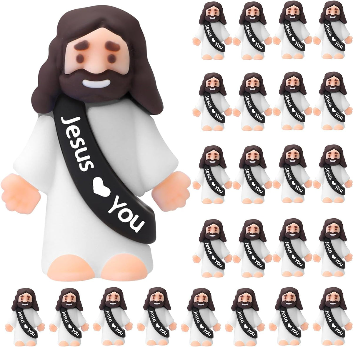 Bememo 25 mini Jesus figures in multicolor rubber, little figurines in robes - view 6