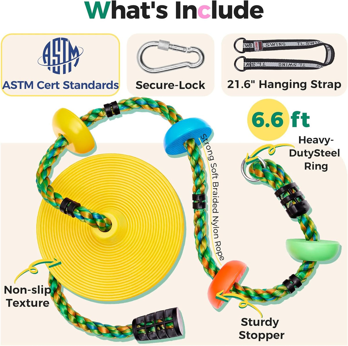 DECORLIFE Tree Swing for Kids - Multicolored,yellow - image 2