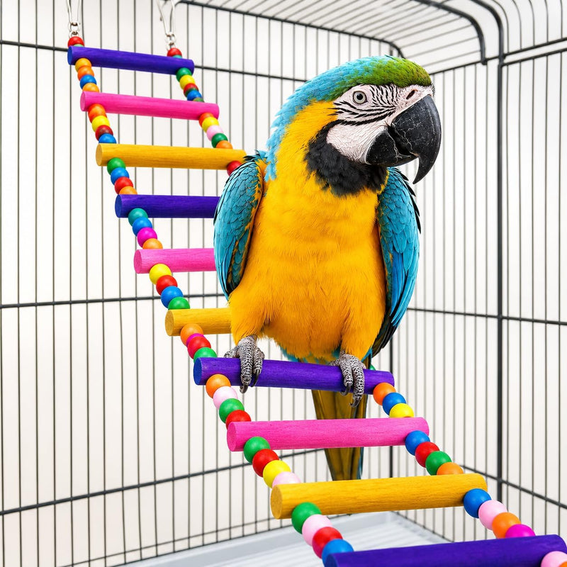Flexible Wooden Bird Ladder Bridge for Cages, 8 Steps - 10Inch- 4 Ladders