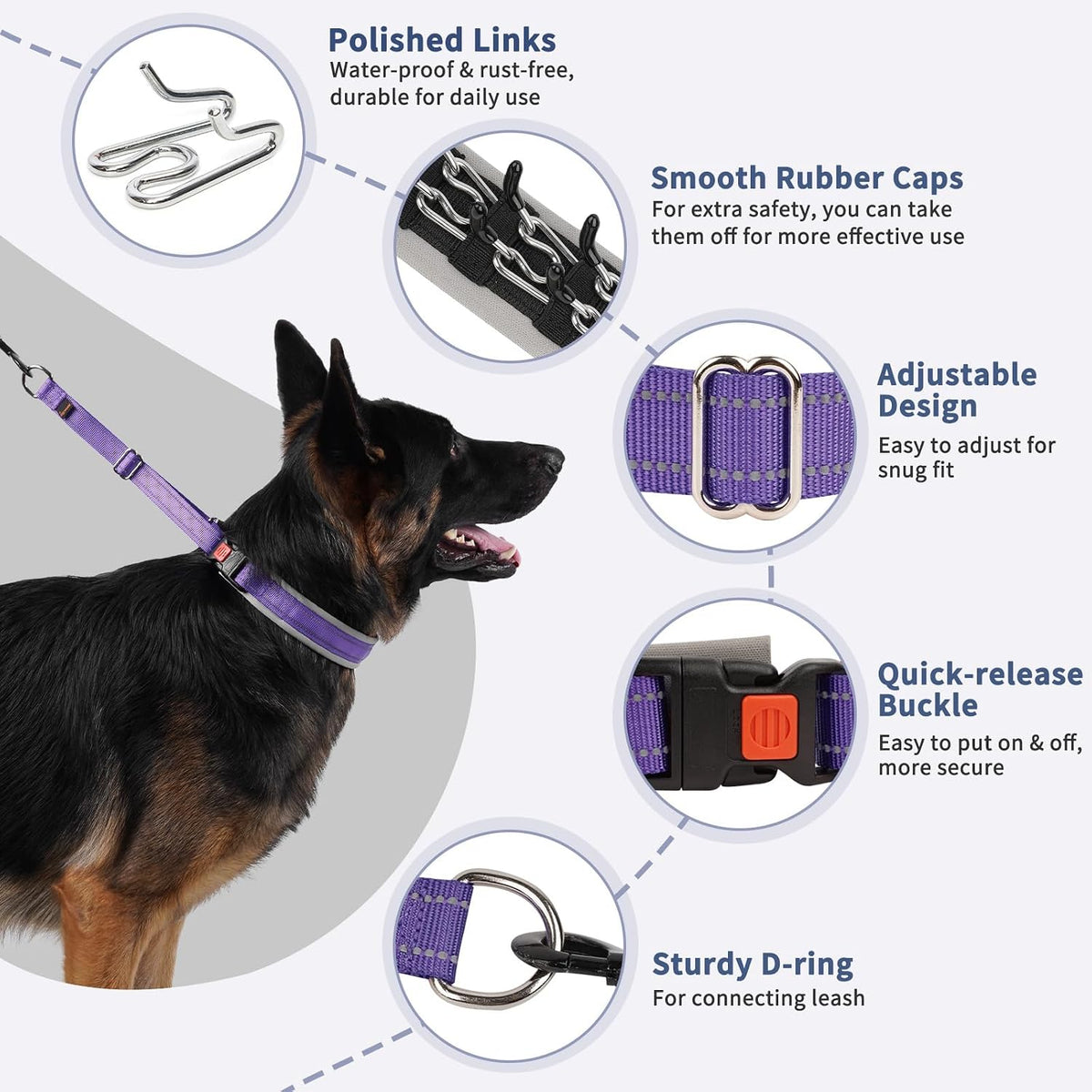 Martingale Dog Training Walking Collar for Pulling, M - Purple / Large,2.5mm,18.5-23.5"Neck - image 2