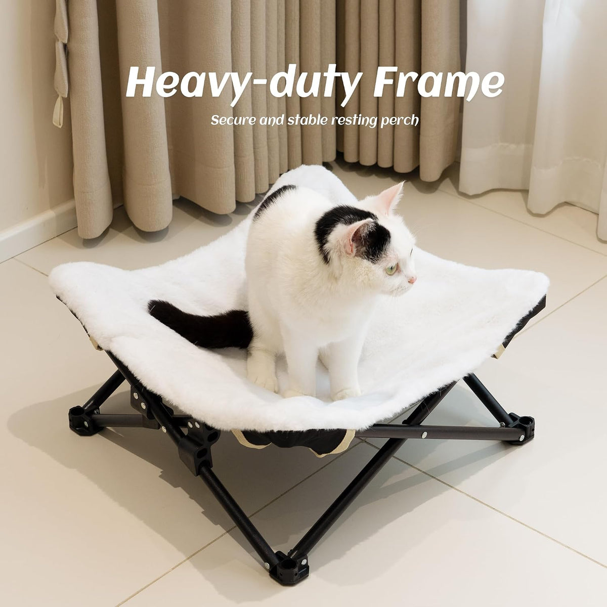 PETKARAY Foldable Cat Hammock Bed - Fluffy White / Elevated Hammock - image 4
