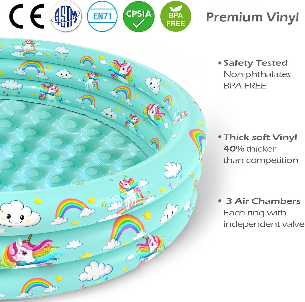 Jasonwell Inflatable Baby Kiddie Pool - 51" Unicorn - image 3