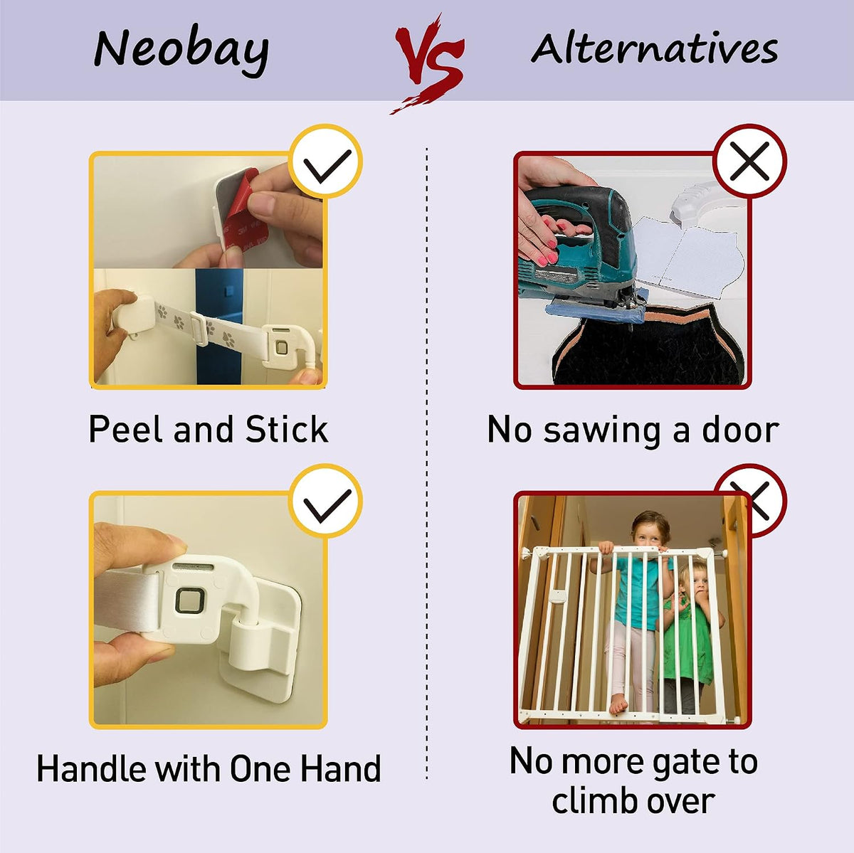 Neobay Adjustable Door Strap and Latch - Magnetic With Stopper 2 Packs - image 2