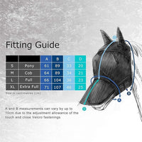 Harrison Howard CareMaster Horse Fly Mask Half Face with Ears Black/Silver Retro XL Extra Full Size