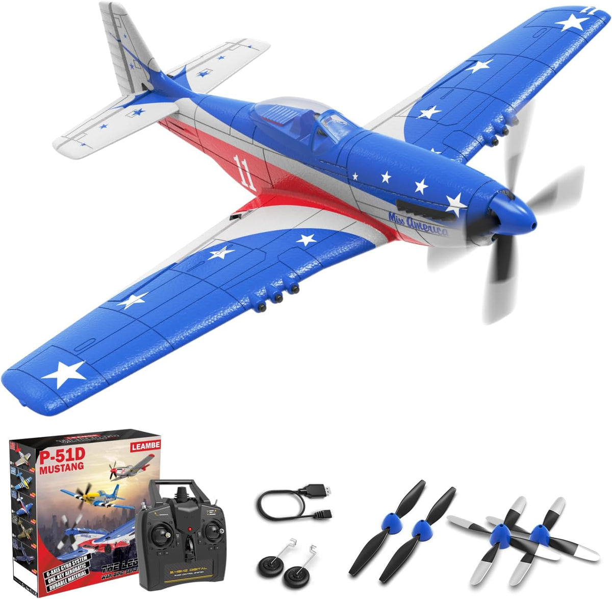LEAMBE 4 Channel RC Plane, Ready to Fly Aerobatic Aircraft - Blue / Large