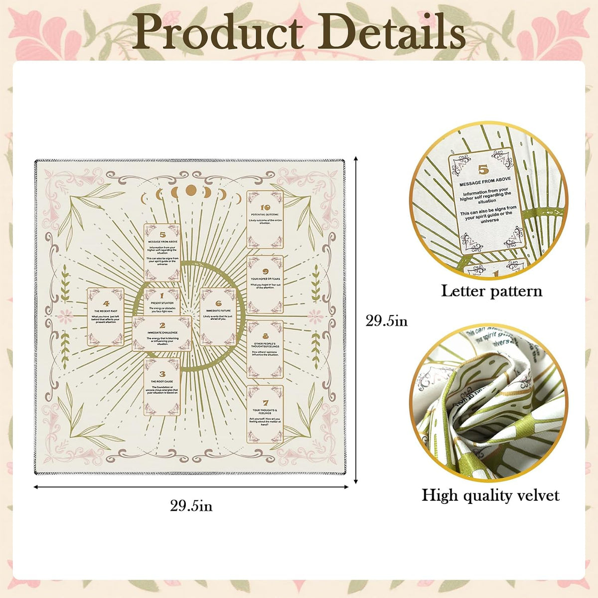 Knana white velvet tarot cloth with Celtic cross and moon design - view 6