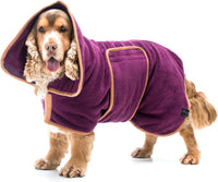 Lucky Pooch Dog Robe, Luxurious Dog Bathrobe - XL / Plum