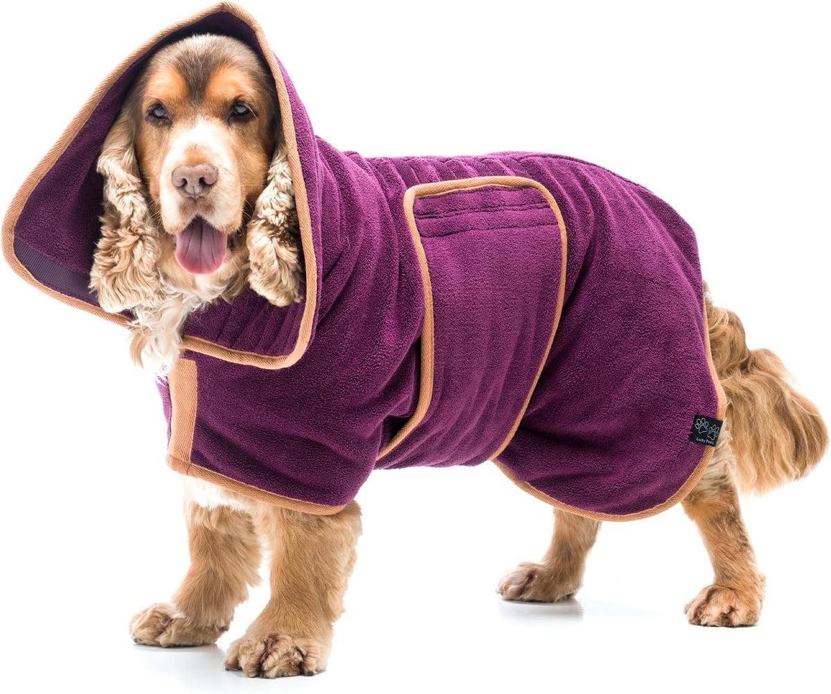 Lucky Pooch Dog Robe, Luxurious Dog Bathrobe - XL / Plum