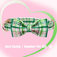 Dog Collar with Bow, Elegant Little Tail Blue Plaid Boy Dog Collar Cute Bow – Essentials for Dogs - Pink&Green / Small (Pack of 1) - image 3