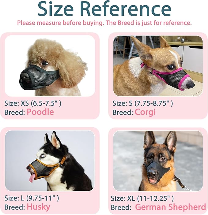LUCKYPAW Dog Muzzle, Mesh Muzzle for Large Medium Small Dogs, Soft Mouth Guard for Biting Chewing, Breathable Mouth Guard with Adjustable Strap for Training(Hot Pink, S(Snout:7.75"-8.75"))