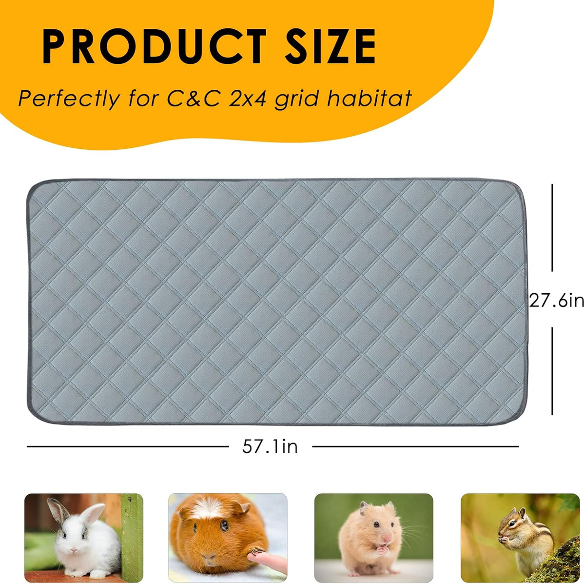 4 Pack Guinea Pig Cage Liners Washable Guinea Pig Bedding Reusable - Light Grey / 57" x 28" (2 Pack) - image 2