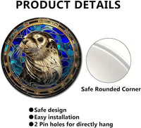 Lygond Metal Sign Tin Sign Circular Stained Glass Harbor Tin Sig For Home Decor 8×8 Inches