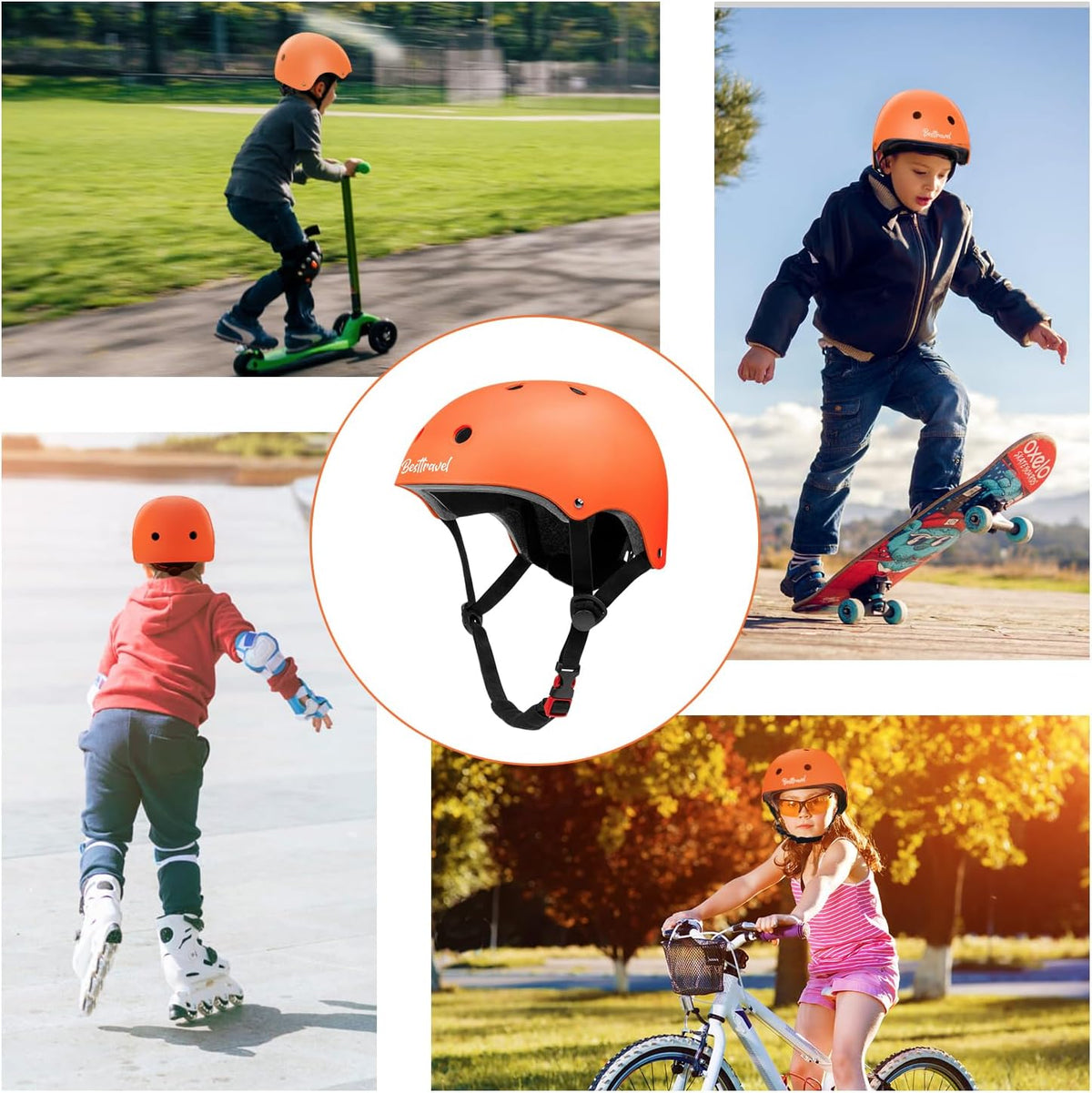 Besttravel Kids Helmet, Toddler Adjustable Kids Ages 3-8 Years Old Boys Girls Multi-Sports Safety - Orange - image 2