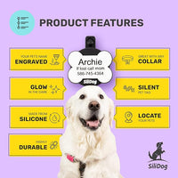 SiliDog AirTag Holder Silent Dog ID Tag – Personalized Engraved Silicone Pet Tag – Durable, Glow-in-The-Dark – Red Bone