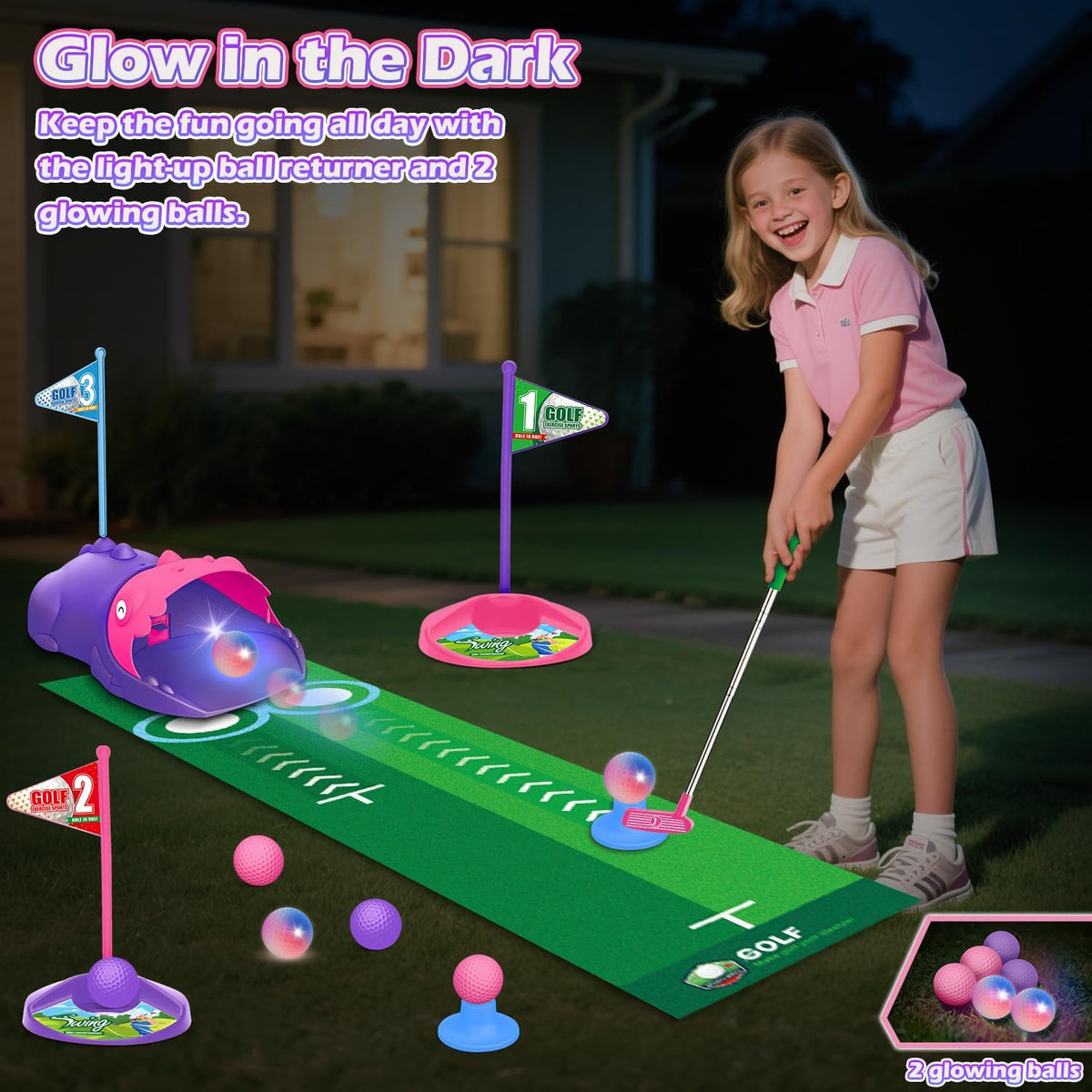 TERRAMUS Upgraded Kids Toy Golf Set with Dinosaur Automatic Golf - Pink - image 2