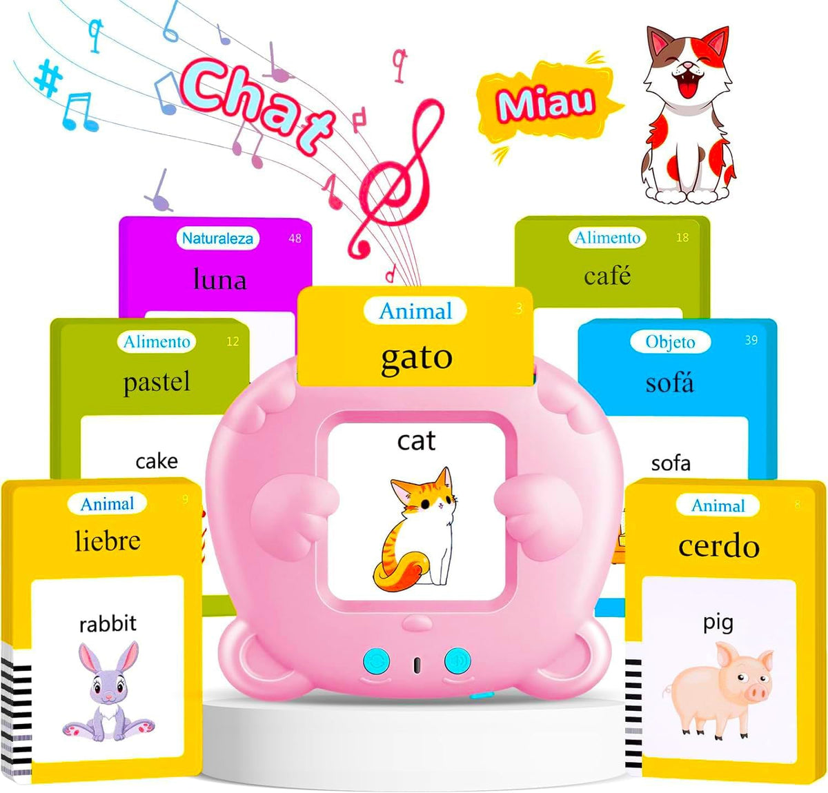 Spanish & English Talking Flash Cards for Toddler - Pink / Spanish & English (224 Words)