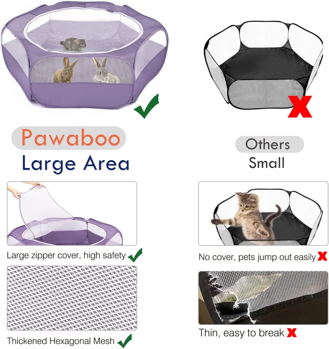 Pawaboo Small Animal Playpen, Waterproof Portable Pet Cage Tent - E-Purple / 1 - image 3