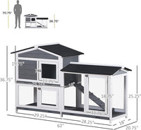 PawHut 62" Rabbit Hutch, Wooden Bunny Hutch, Guinea Pig Cage, Small Animal Enclosure with Run Area, Removable Tray, Asphalt Roof, Lockable Doors and Ramp, Gray