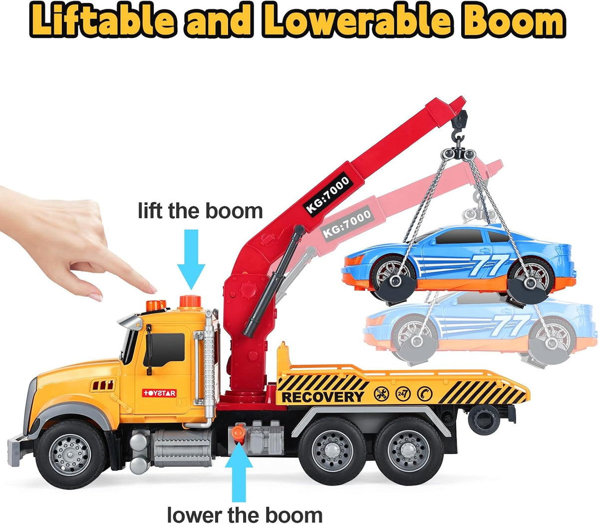 SASBSC 3-in-1 big crane truck toy with extended boom, rope hook and friction wheels - view 3