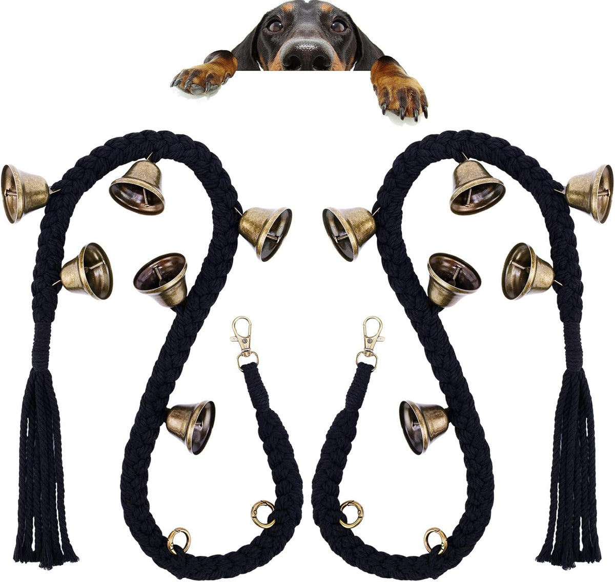 Dog Bells to Go Outside, Cotton Handwoven Potty Training Bell – Essentials for Dogs - Black; 2 Pack