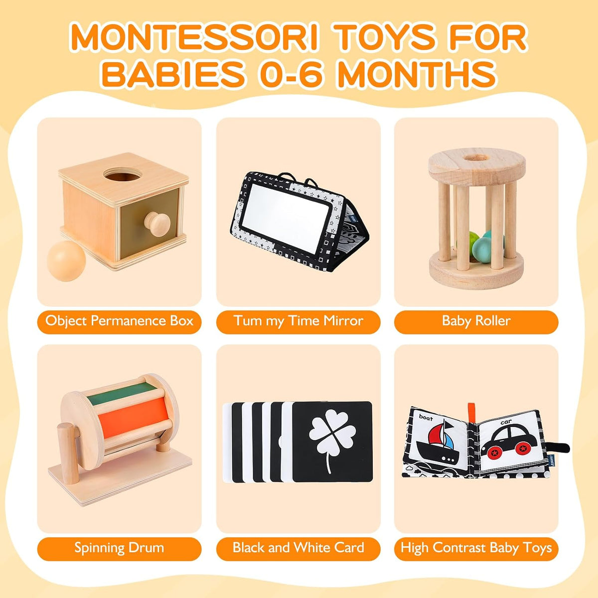 Starrykids 6-in-1 Montessori toys for babies 0-6 months with spinning drum and tummy time mirror - view 6
