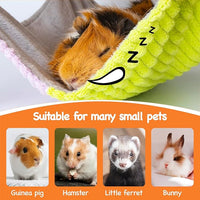 3 in 1 Enlarged Guinea Pig Hammock with House & Platform,Wooden Guinea Pig Hideout with Hammock & Stairs Small Animal Toys for Hiding Sleeping Activities