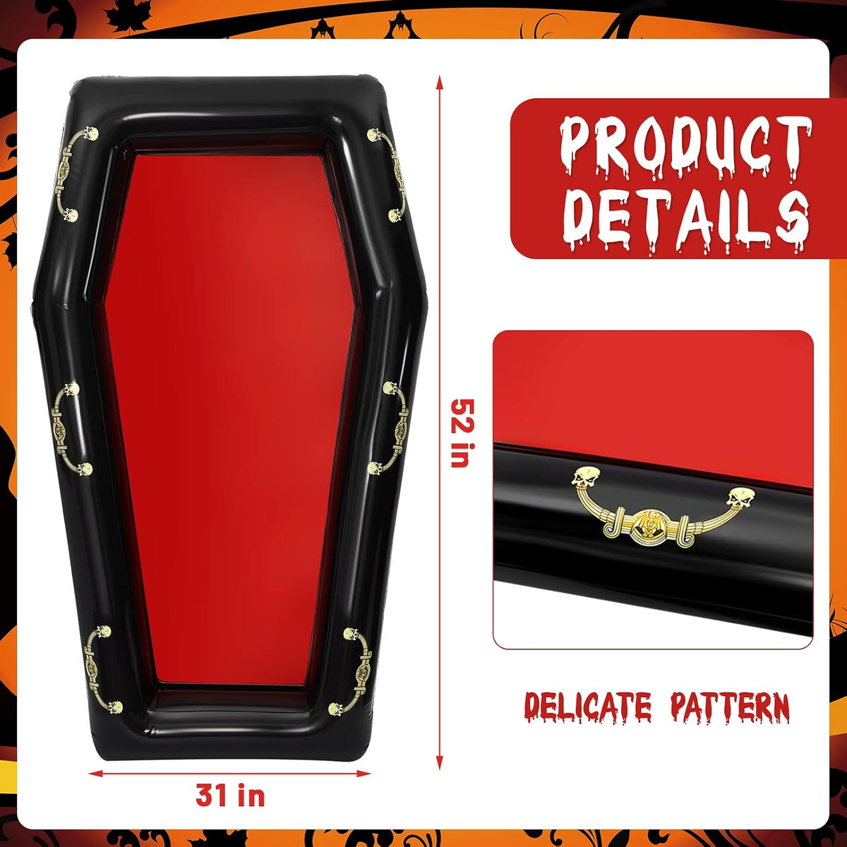Aoriher 1 Pack 52" Halloween Inflatable Coffin Cooler Fake Coffin - Red / 1 - image 2