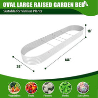 A ANLEOLIFE 12X3X1.5 ft Galvanized Raised Garden Beds Outdoor, Oval Extra Large Metal Planter Box for Planting Vegetables Flowers Herb, Anti-Rust & Easy-Setup, Antique White