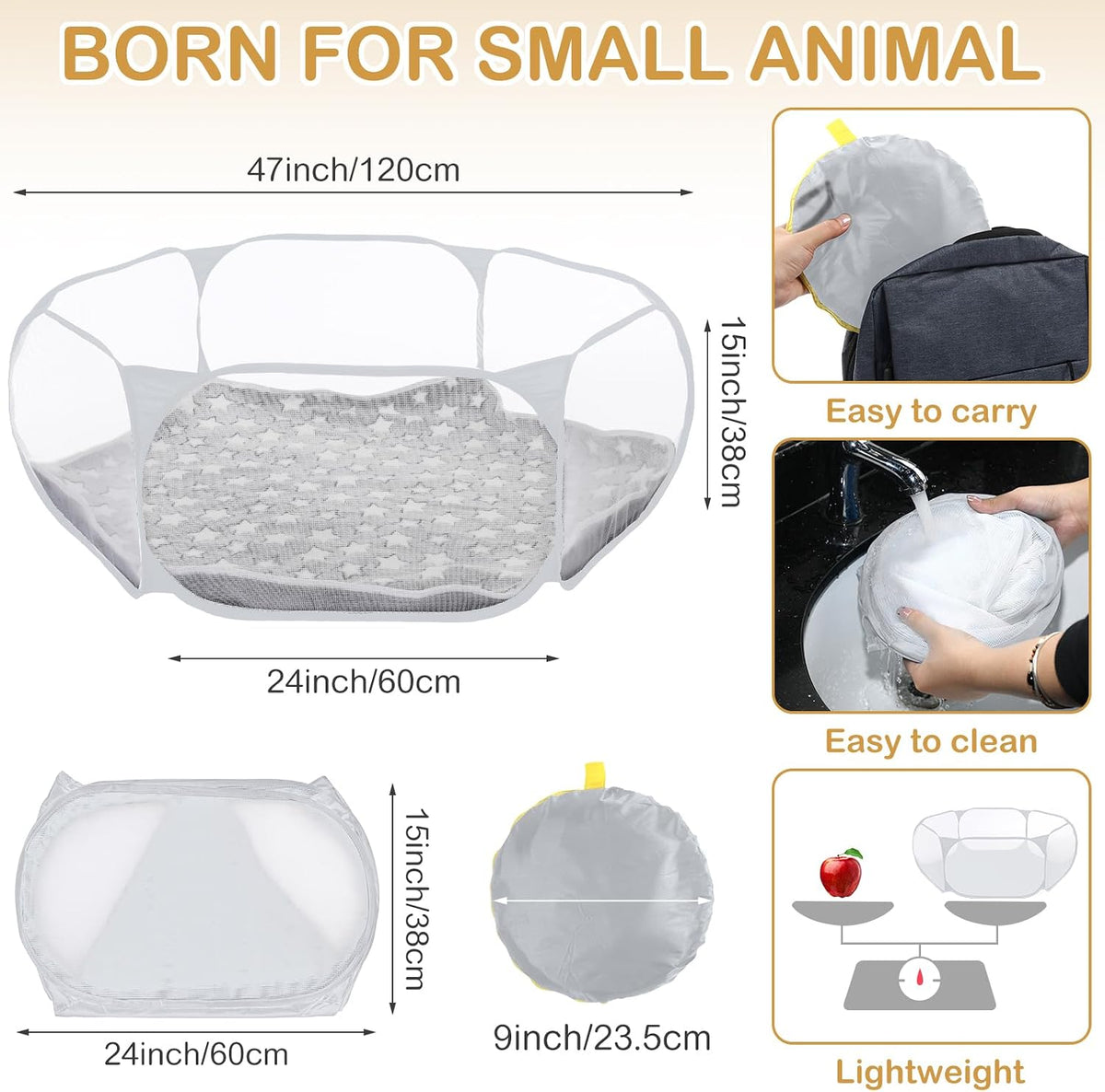 Guinea Pig Playpen with Mat Small Animal - Gray / Star - image 3