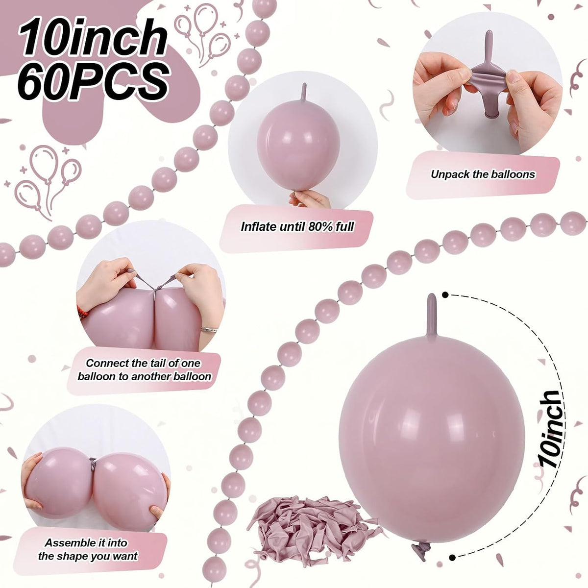 Pearl White Linking Balloons for Wedding Bride Shower Mermaid Party - Dusty Pink / 10 inch - image 2
