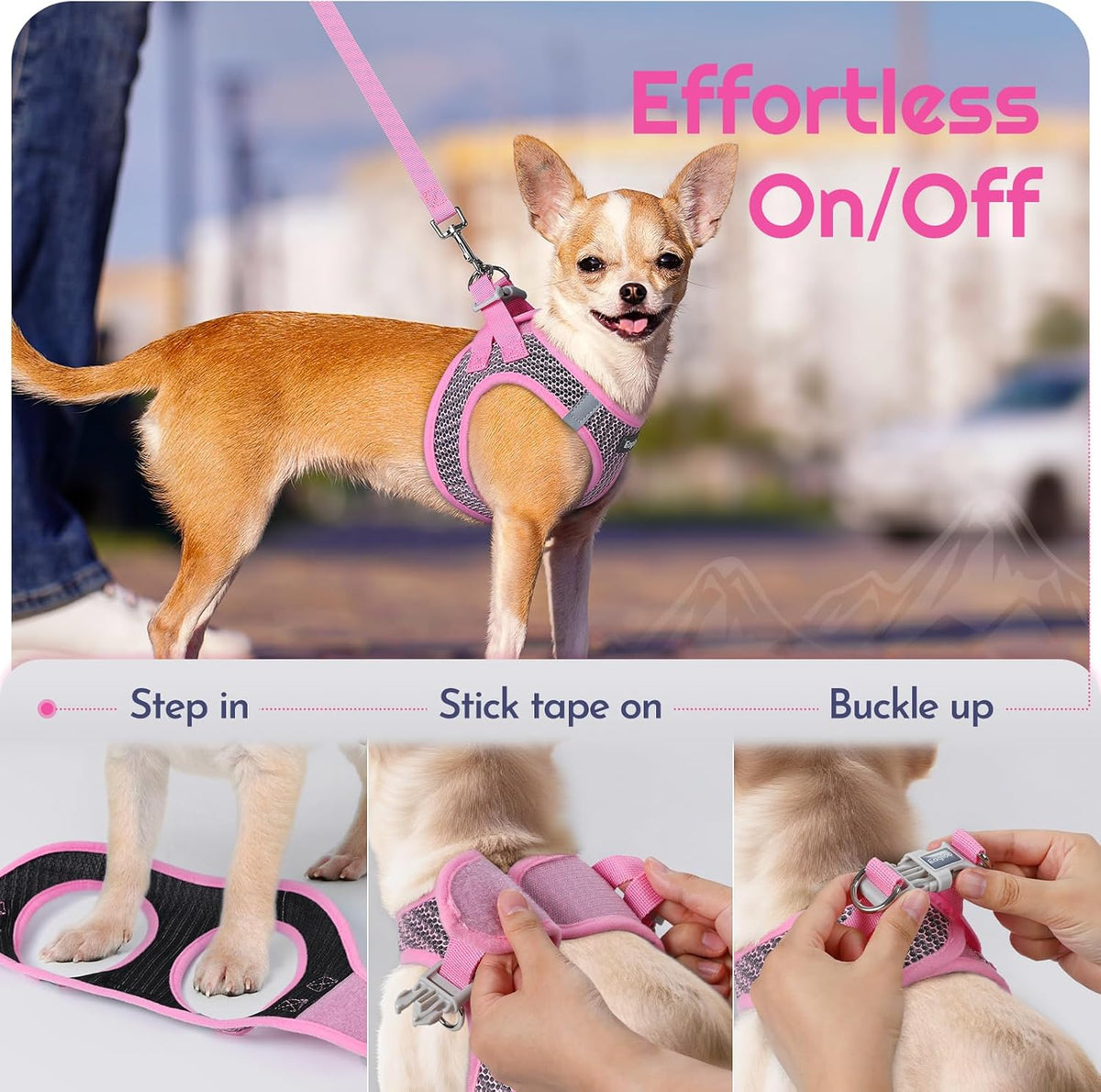 Eagloo Small Dog Harness and Leash Set - S(Chest:15.1"-16.5") / Pink - image 2