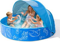 Hikiddy Foldable Kiddie Pool with Canopy: Baby Infant Toddler Kids - Blue-blue / 63in