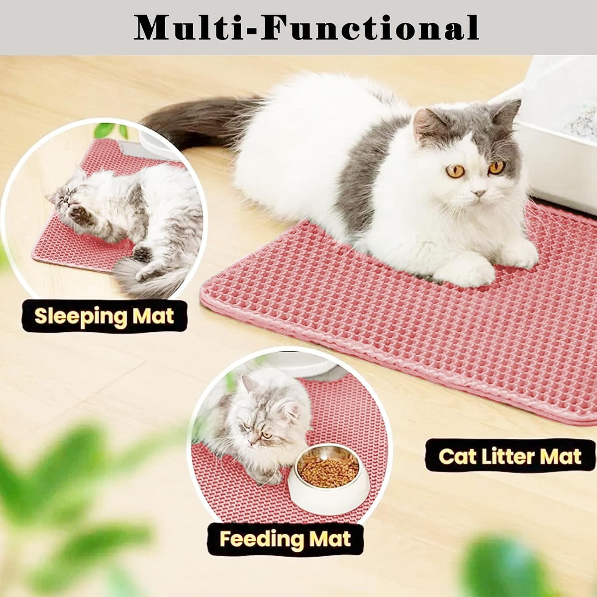 Cat Litter Mat, Honeycomb Double Layer Litter Trapping Mat – Daily Care for Cats - Pink / 45x26 Inches - image 3