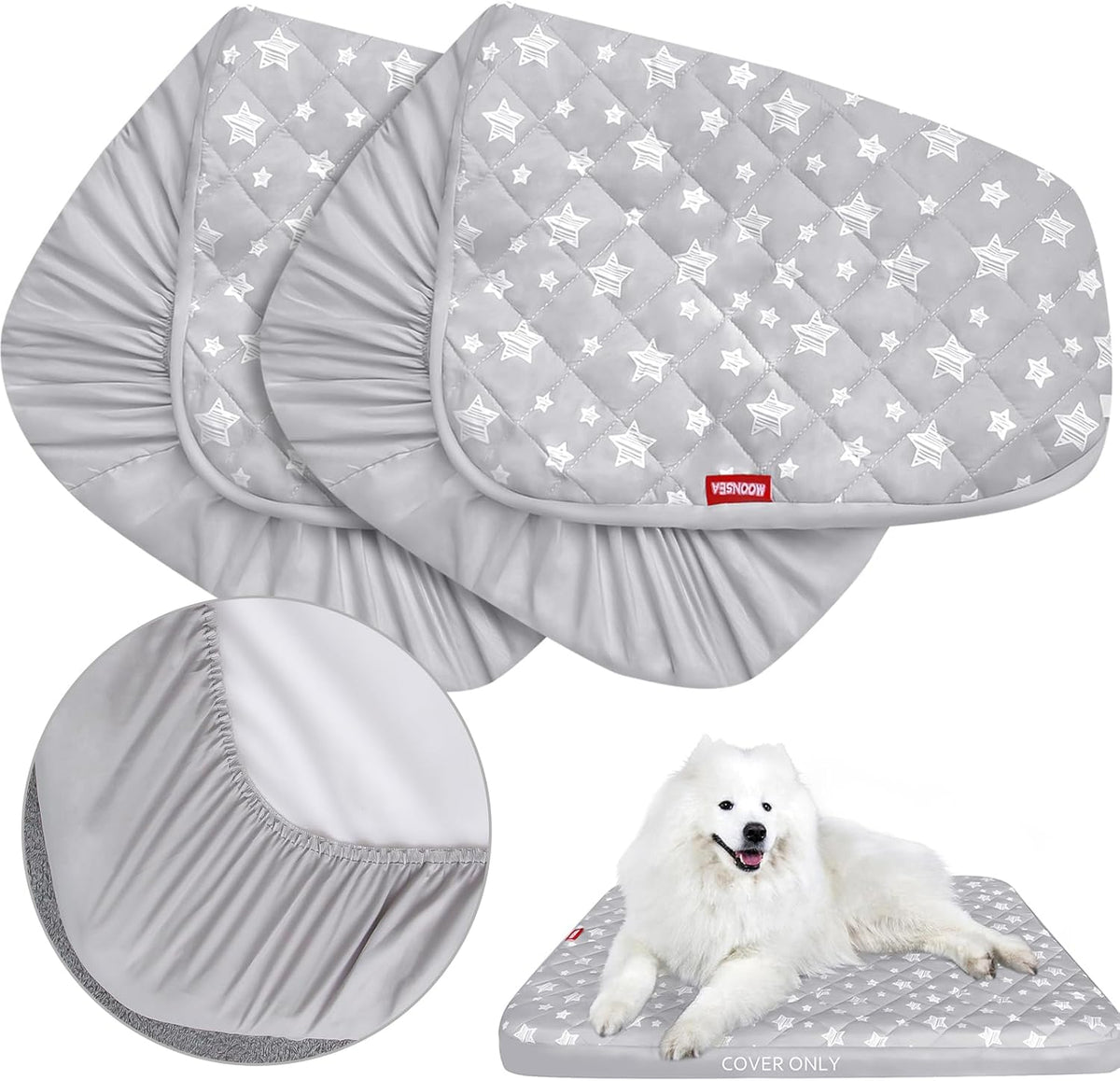 Waterproof Dog Bed Covers Replacement Lovely Grey Star Print - Grey Star / 32 x 44 x 6 inch（Pack of 2）