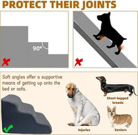 Dog Stairs & Pet Ramp for Small/Large Dogs to High Beds/Couches - 5 Steps 24-inch Height for 18-30 inch Furniture, 2 Washable Covers (Black, Grey), Non-Slip Balanced 33D Design for Old Dogs & Cats