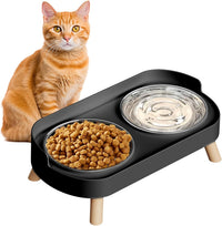 Elevated Cat Bowl, Raised Cat Food and Water Bowl Set for Indoor Cats, Splash Proof with 2 - Cat Bowls-Black