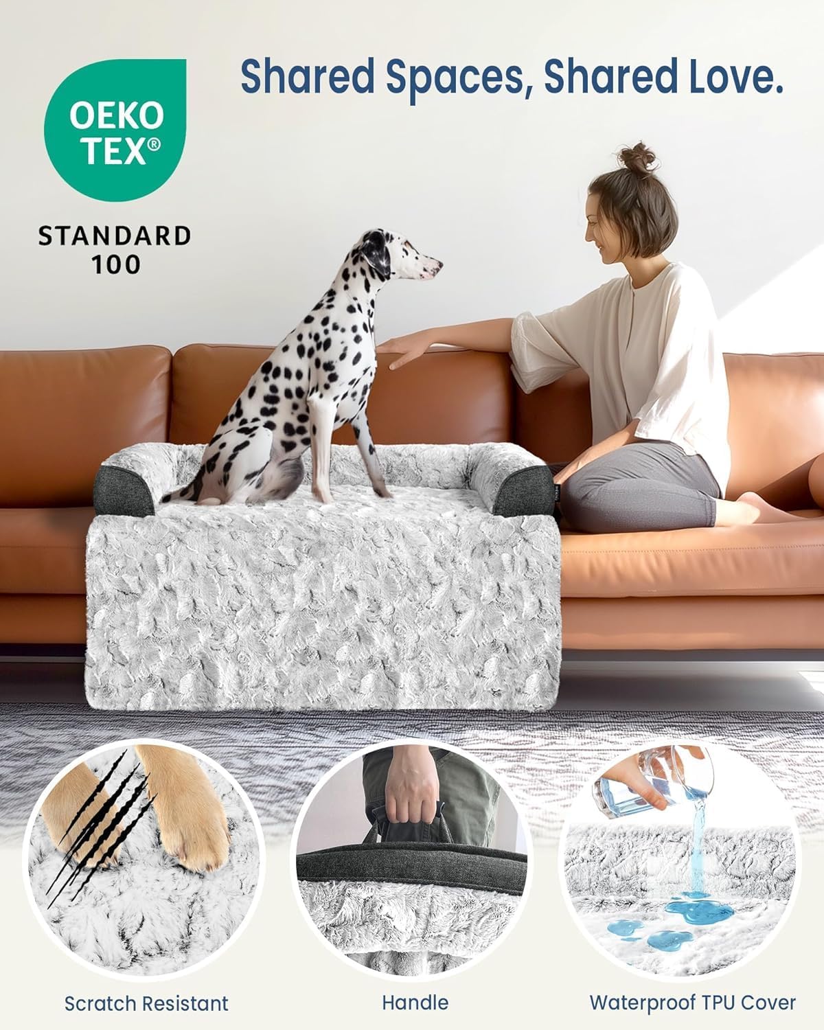 Calming Dog Bed for Couch with Cozy Raised Edge - Grey / 45"L x 37"W x 5"Th - image 2