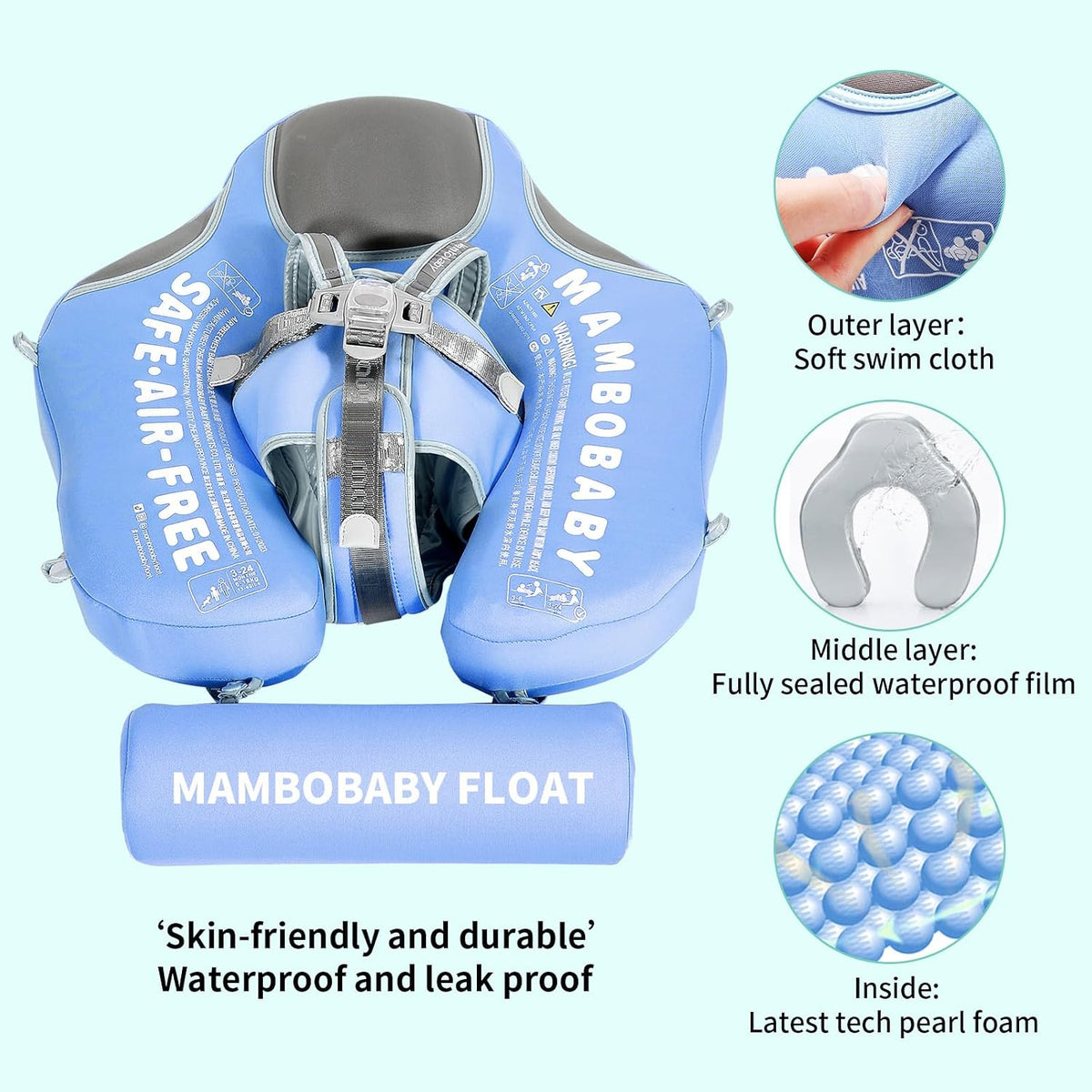 Mambobaby Float with Canopy UPF 50+ and Tail Non-Inflatable Baby Pool - blue cloth - image 2