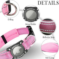 Upgraded AirTag Dog Collar, IP68 Waterproof Dog Collar with Apple Air Tag Holder, Reflective Adjustable Heavy Duty Dog Collars with Soft Padded for Small, Medium and Large Dogs,Pink, XL