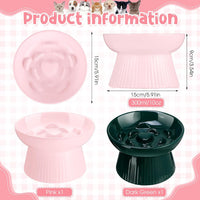 Tioncy 2 Pcs Ceramic Elevated Slow Feeder Cat Bowl - Pink, Dark Green / 2 - image 2
