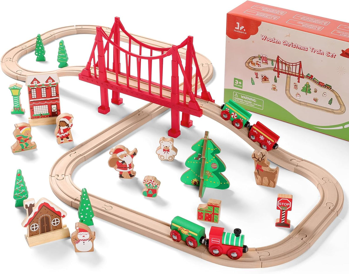 SainSmart Jr. 112-Piece Wooden Train Set for Toddler
