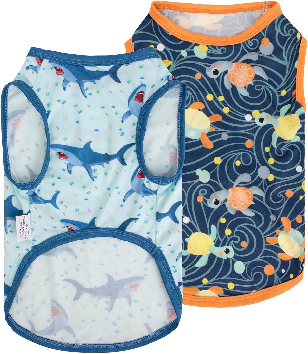 CuteBone Dog Shirts 2-Pack Soft Pet Clothes Breathable Summer Vest - Large / Shark&turtle
