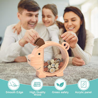 KMC wooden piggy bank for kids with clear acrylic front panel in pink - view 5