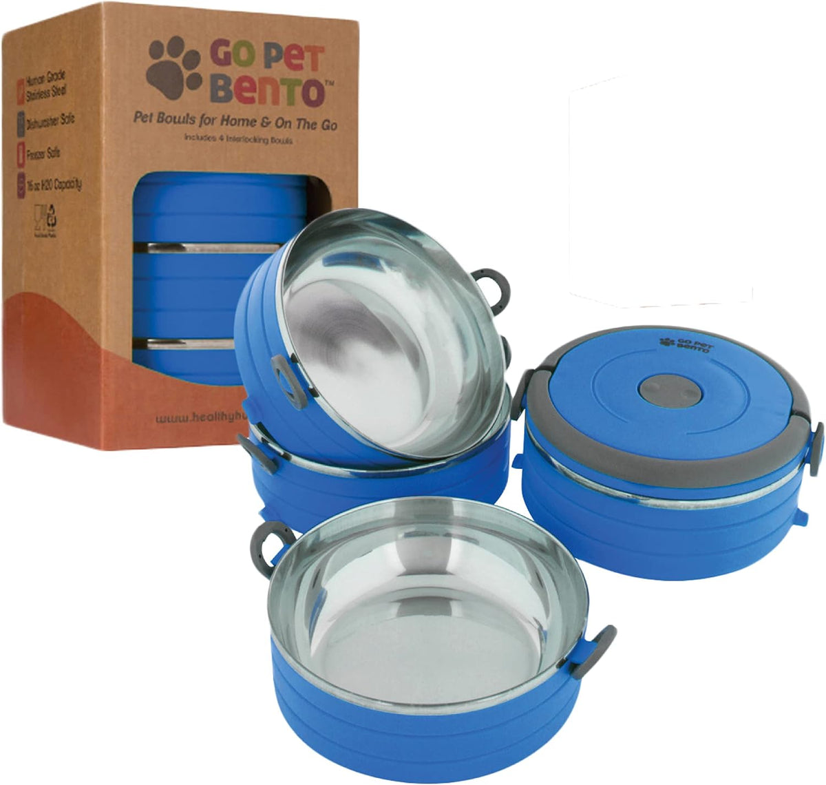 Healthy Human Travel Pet Bento Bowls - 4-Bowl Set / Blue