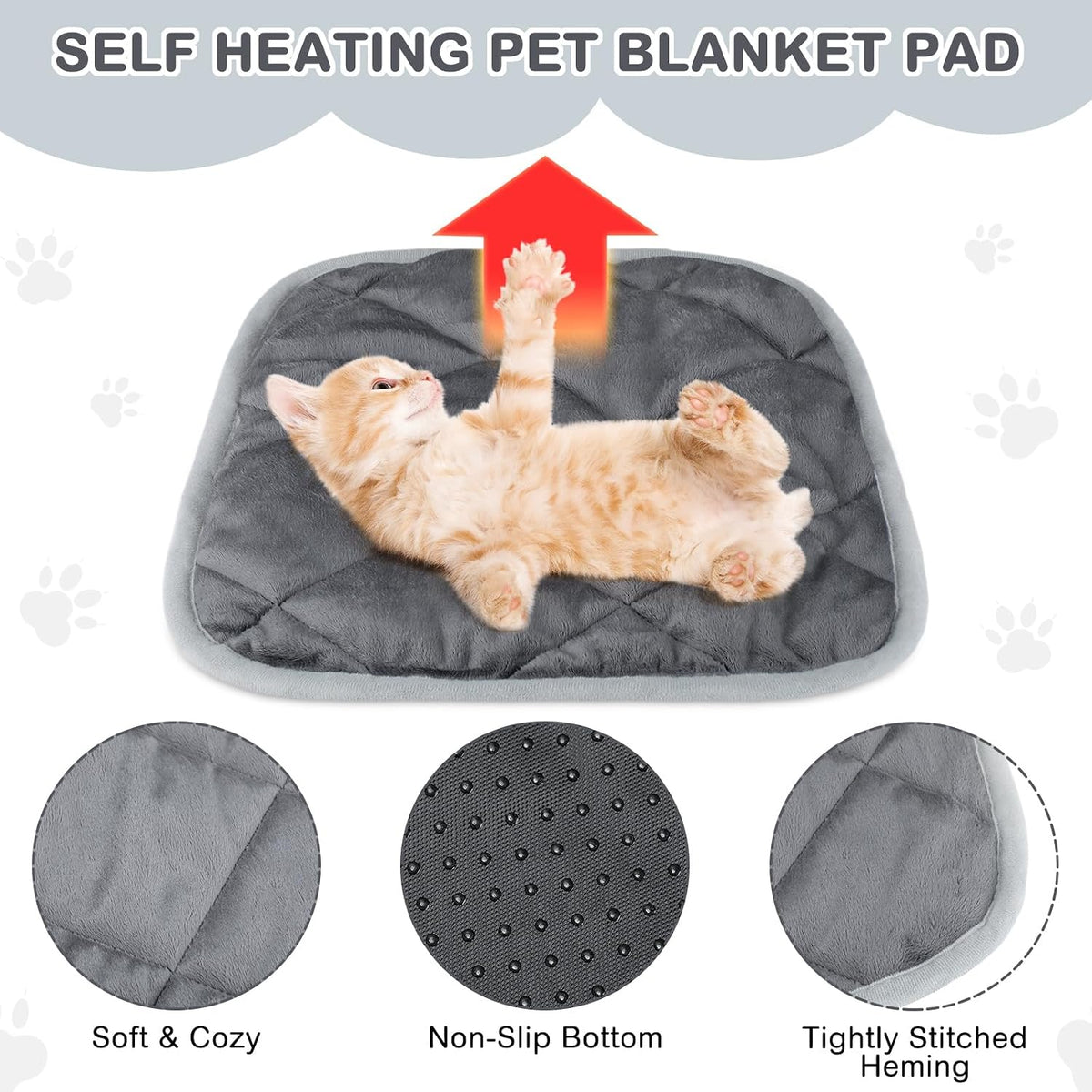 4 Pack Self Heating Cat Pad Self Warming Dog Mat - 12 x 12 Inch / Gray - image 2