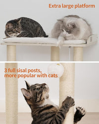FourFurPets 26.7in Large Cat Tree Tower Condo, Cat Scratch Posts for Indoor Cats, Big Plate, Three 23.6in Full Sisal Scratching Posts, White