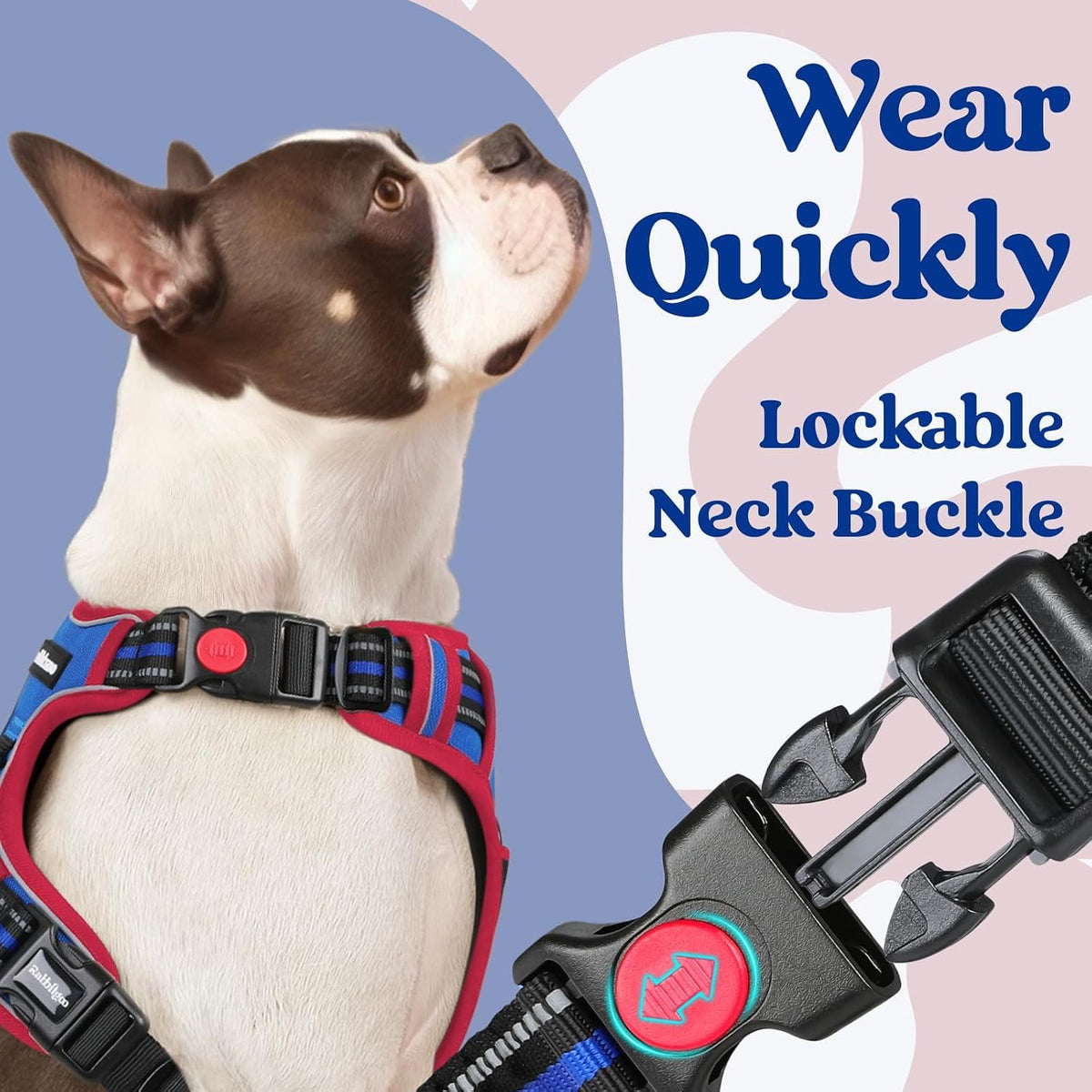 rabbitgoo Dog Harness for Large - Blue & Red / Small - image 2