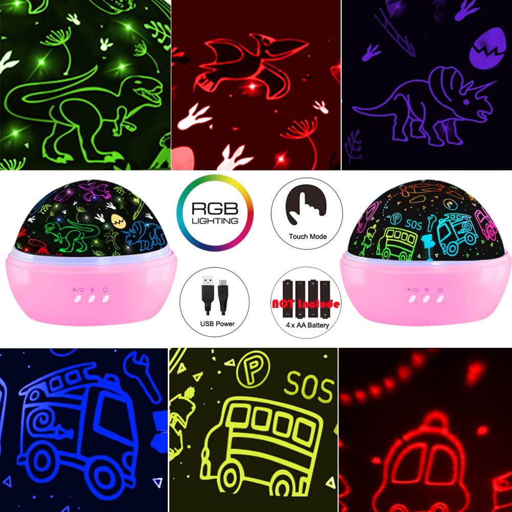Dinosaur Night Light Toys for 3-8 Year Old Boys - Pink02 - image 2
