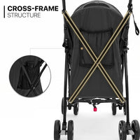 MoNiBloom 4 Wheels Pet Stroller, Easy-Fold Puppy Cage Jogger Stroller with Sun Cover, Pad and Rear Storage Bag, Breathable and Visible Mesh for Small/Medium Pets up to 22 lbs, Black
