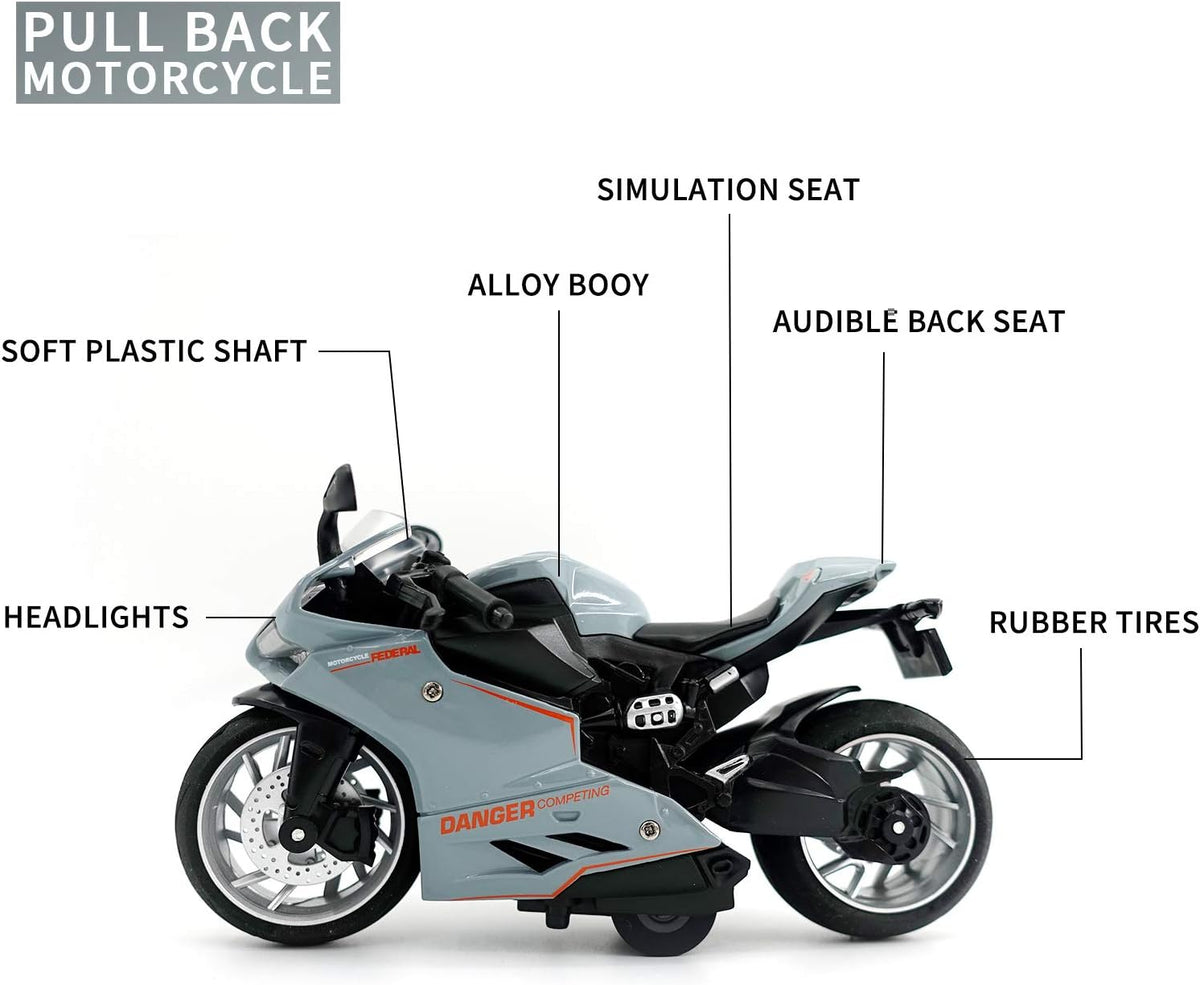 CYYSFIVQZ red 1:12 die cast motorcycle toy with lights, sounds and pull back motor - view 14